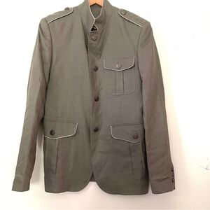 Zara Man Utility Military Blazer Jacket Linen Sz 36 Green Loop Shoulder Gorpcore